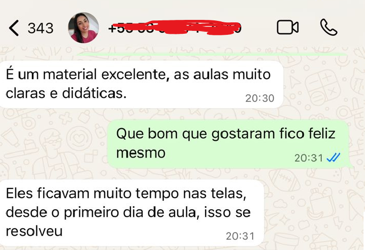 Depoimento WhatsApp - mãe satisfeita
